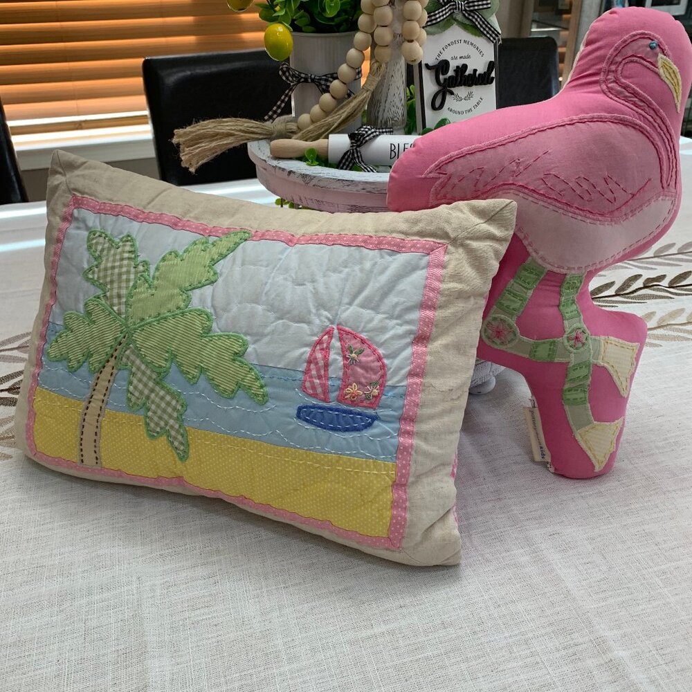 Pottery Barn Kids Pink Flamingo & Ocean Themed Pillows